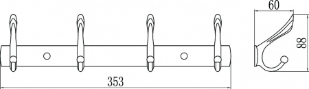 Планка с крючками (4 крючка) Savol S-06204B