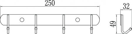 Планка с крючками (4 крючка) Savol S-00404X