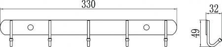 Планка с крючками (5 крючков) Savol S-00505X