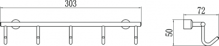 Планка с крючками (5 крючков) Savol S-005255