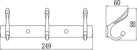 Планка с крючками (3 крючка) Savol S-06203B