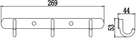 Планка с крючками (3 крючка) Savol S-001253