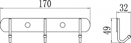 Планка с крючками (3 крючка) Savol S-00303X