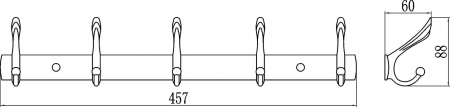 Планка с крючками (5 крючков) Savol S-00115B