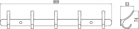 Планка с крючками (5 крючков) Savol S-004255